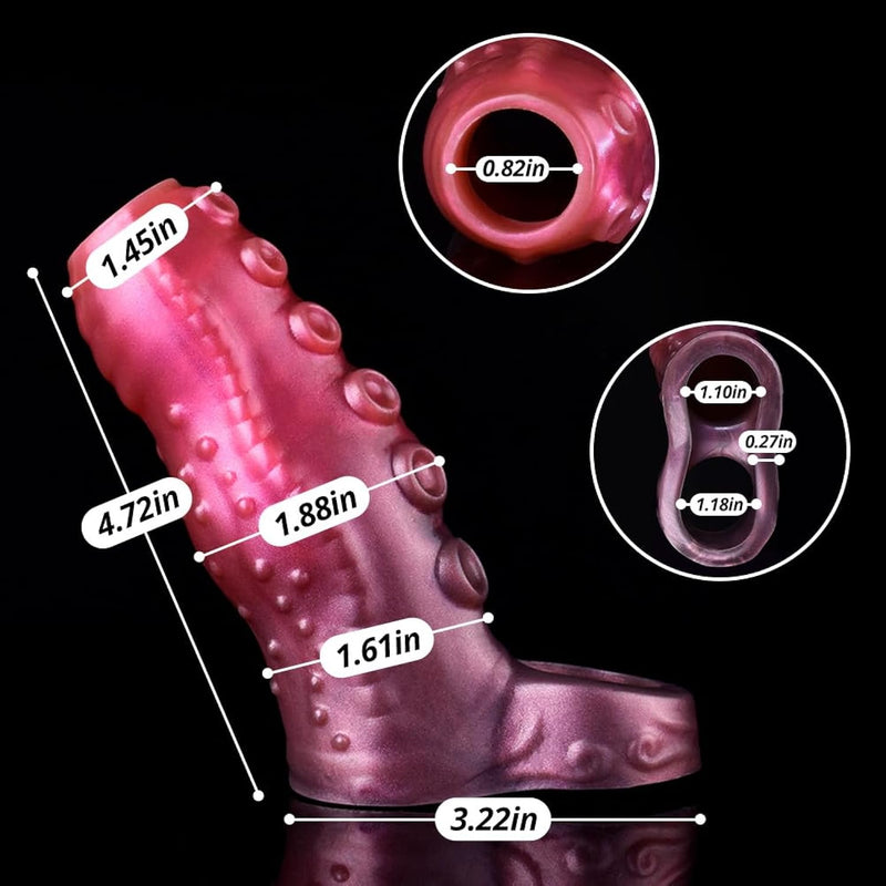 Penis Sleeve Penis Enlargement Sleeve With Particles, Penis Enlarger Sleeve With Cock Ring, Silicone Monster Realistic Penis Extender Male Adult Sex Toy (M)