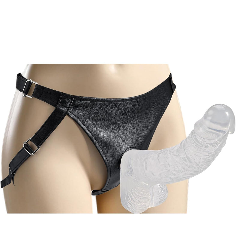 Strap-On Dildo Wearable Harness Realistic Dildo With Suction Cup, 8.5" Anal Dildo Detachable G Spot Stimulator Vagina Massager, Huge Dildo Female Masturbator Sex Toys For Women Lesbian Couple, Clear