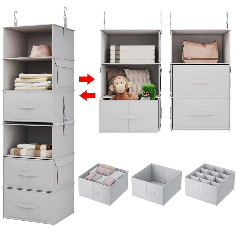 6-Shelf Hanging Closet Organizer, 2 Separable 3-Shelf Hanging Shelves With 3 Dra