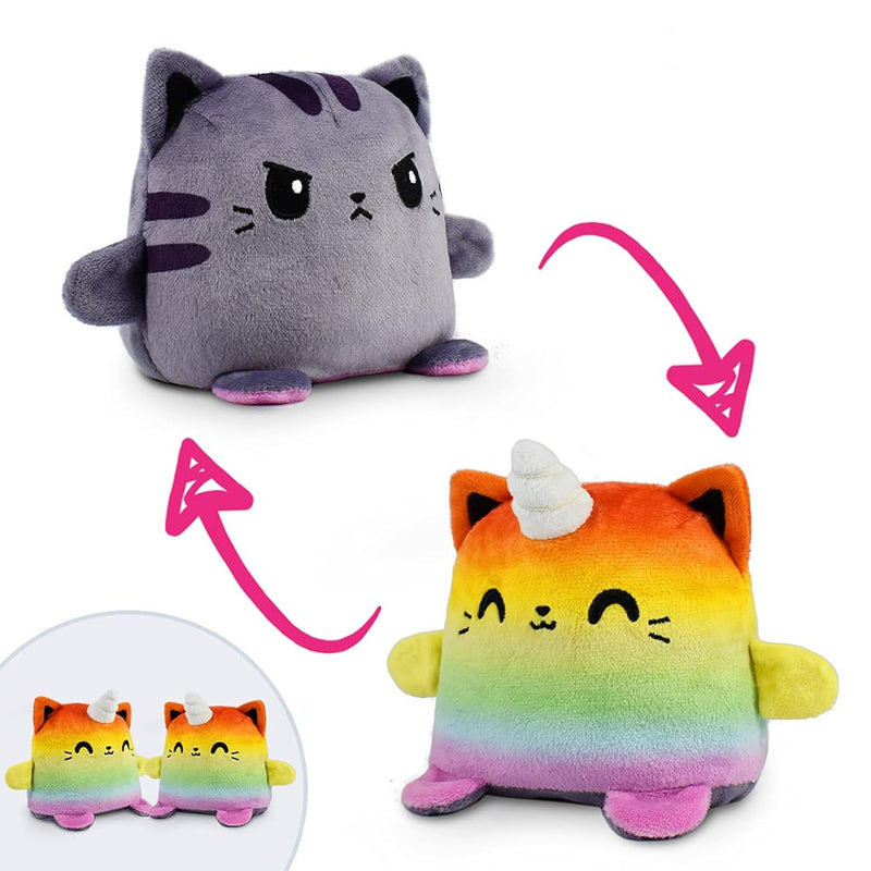 Plushmates Cat + Kittencorn Rainbow + Gray Happy + Angry The Reversible Plu