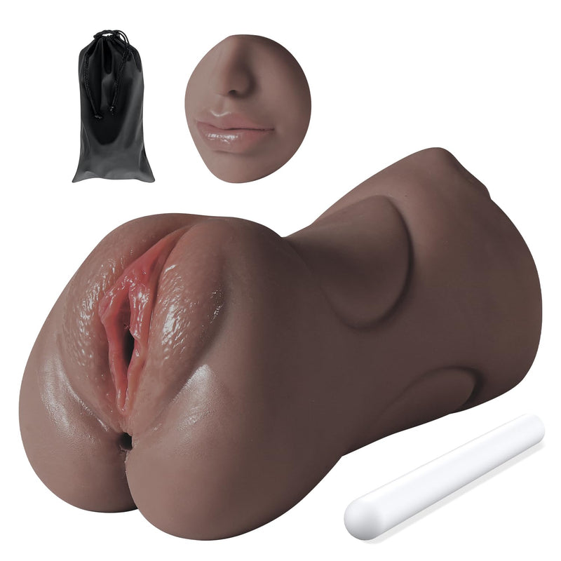3 In 1 Pocket Pussy Male Masturbator & Drying Stick&Waterproof Storage Bag, Double-Ended Male Sex Toy Mouth Tongue Textured Vagina & Tight Anus For Men Masturbation (Black)