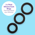 Get Hard Set Of 3 Cock Rings & Ignite Vibrating Penis Ring - Sex Toys For Men Bundle