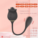 G Spot Rose Vibrator with Vibrating Egg and Dildo Stimulator, Black