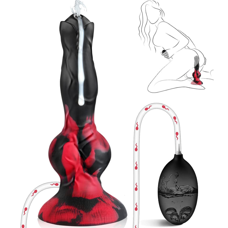 Squirting Monster Dildo Sex Toys, 8.3'' Silicone Ejaculating Fantasy Dildo Soft With 2 Knots, Beginners Dog Cumming Dildos With Suction Cup For G Spot Anal, Adult Sex Toy For Women Men
