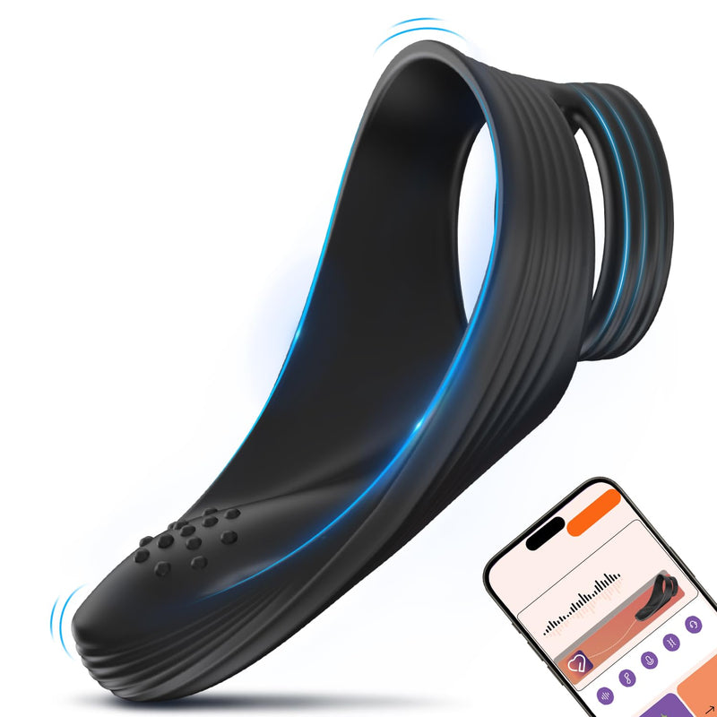 Vibrating Cock Ring With Taint Teaser, Penis Ring Erection Enhancing Vibrator Couples Sex Toys For Men, App Remote Control Adult Male Sex Toy Longer Harder Stronger