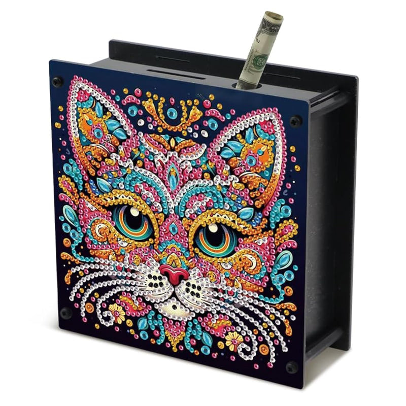 Piggy Bank Diamond Painting Kit, Puppy & Kitten 3D Gem Art Craft, 14 x 14 cm