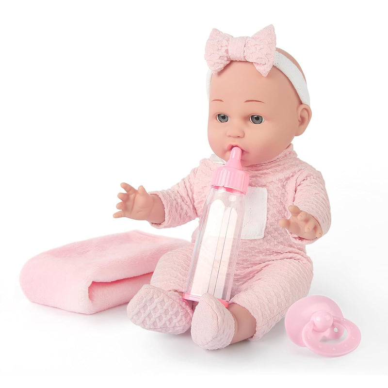 12'' Baby Doll In Gift Box Toddler Baby Doll Set With Pacifier, Feeding Bot