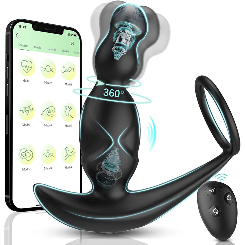 Prostate Massager Sex Toys For Men - 5In1 360° Rotating Anal Adult Toys With 4 Anal Plug Beads, 9 Vibrating Butt Plug, G-Spot Male Vibrator Sex Toys With Penis Ring, Male Sex Toy For Men Couples