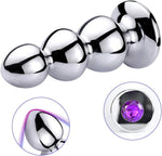 Anal Beads: Stainless Steel Butt Plug with 3 Big Balls and Purple Jewelry, Prostate Massage Anal Dilator for Men &amp; Women