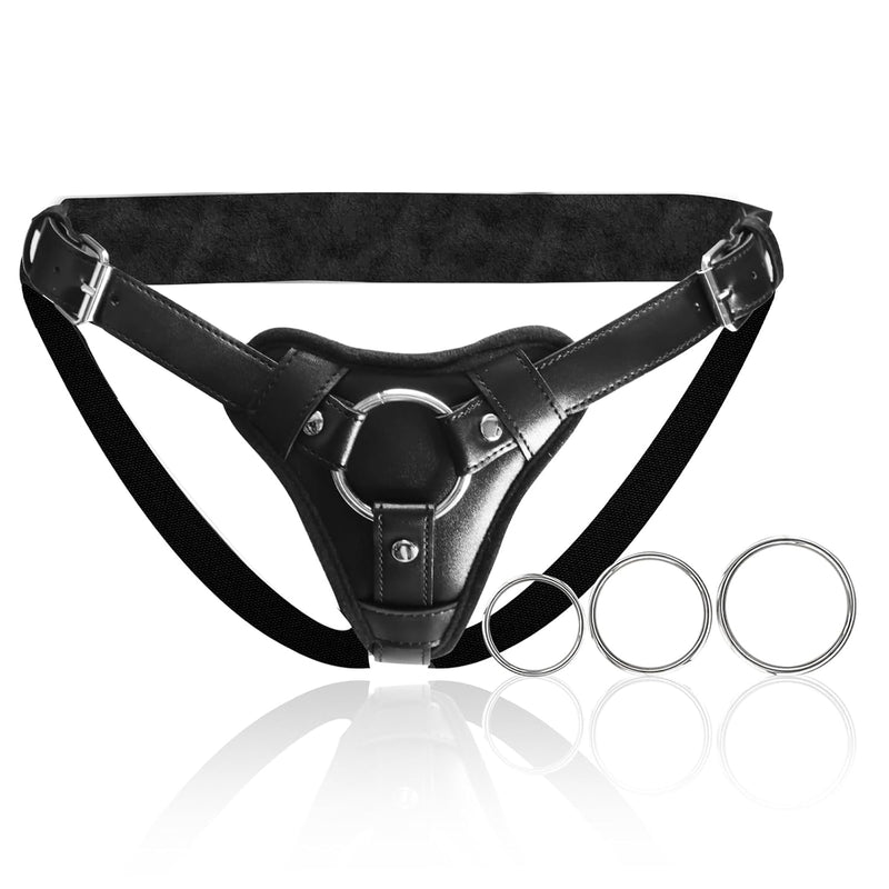 Strap On Harness Adult Sex Toys For Women And Men, Adjustable Plus Size Strapon Dildos Harness, Leather And Comfortable Plush Lining With Three Metal Rings, For Lesbian Gay Couples Pegging Dildo Play