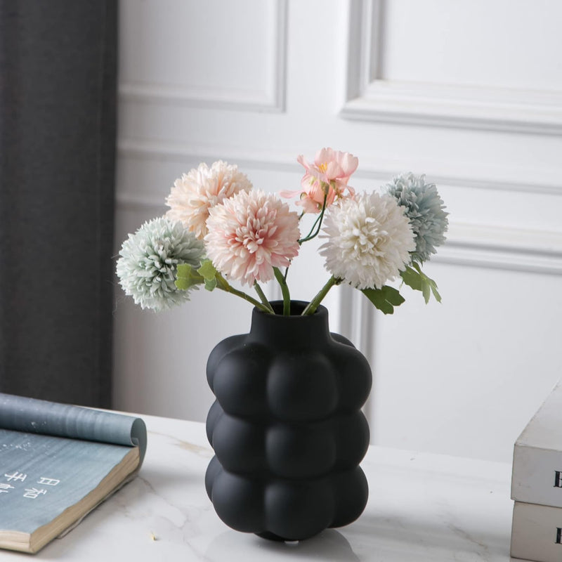 Black Ceramic Vase - Small Spherical Flower Vase For Centerpiece, Three Floors