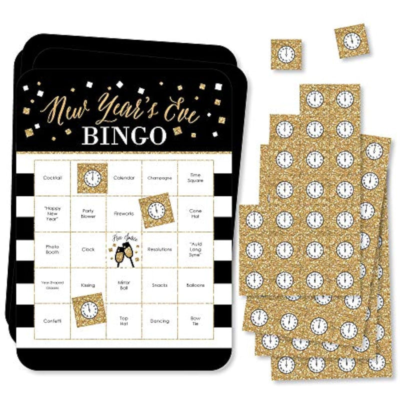 Big Dot of Happiness New Year’s Eve - Gold - Bar Bingo Cards and Markers - New Years Eve Party Bingo Game - Set of 18