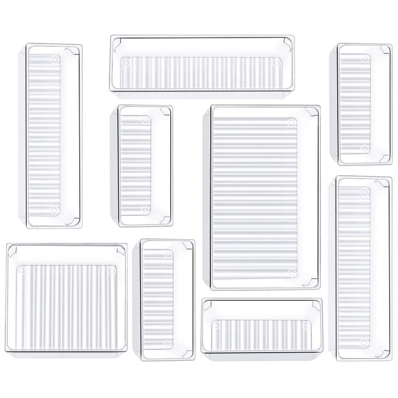 9 Pcs Desk Drawer Organizer Trays 4-Size Bathroom Drawer Tray Dividers Plastic V