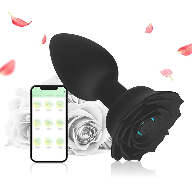 Rose Anal Plug Sex Toys Vibrator For Women With 10 Vibrating Rotating Modes, Anal Sex Toy Adult Toy For Women - Black