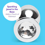 Jewelled Butt Plug - 3.5 Inch Metal Anal Plug - Smoothtapered Tip With Flared Base - Waterproof