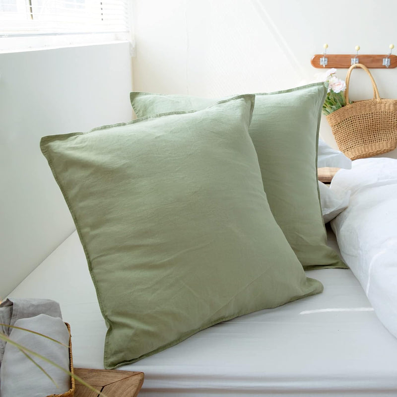 100% Washed Linen Euro Shams Basic Style (26'' X 26'') - Pack Of 2 - Solid Col