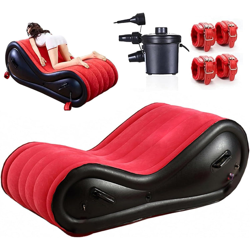 Inflatable Sex Sofa With Cuffs Kit For Bdsm Bondage Play, Sex Chair With Air Pump For Couple Deeper Position Support, Sex Game Furniture Adult Sex Toys G-Point Love Pad Multifunctional Sex Cushion