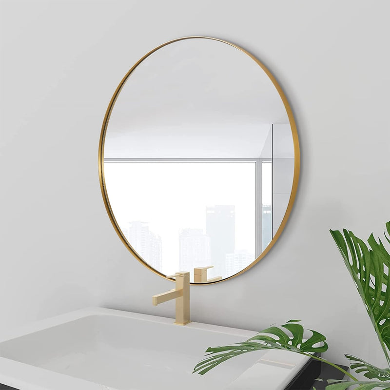 Round Gold Mirror, 30'' Brass Mirror With Brushed Gold Frame, Wall Mounted Sta
