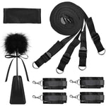 Bed Bondage Set Bedtime Adult Sex Toys With Handcuffs Footcuffs Blindfold Feather Tickler Sex Straps Bdsm Restraints Kits For Couples Roleplay Sm Game