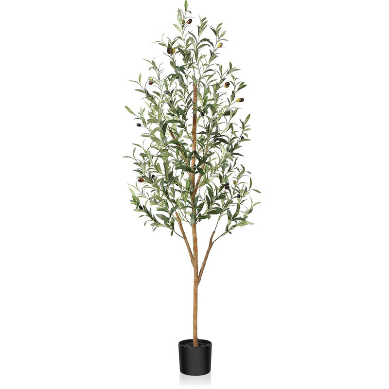 Artificial Olive Tree 6Ft, Thick Faux Olive Tree For Indoor With Natural Wood