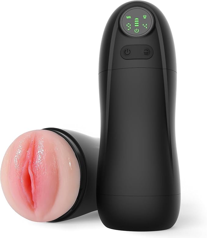 Male Masturbator with Suction, 9 Vibration Modes, LCD Display & Textured TPE Sleeve