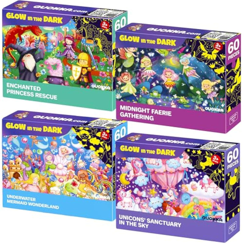 4X60 Piece Puzzles For Kids Ages 4-6 – Glow-In-The-Dark Puzzles For Kids 4-8 I Unicorns, Mermaids, Fairy Tale I Fun Educational Toddler Puzzle For Boys And Girls – Educational Game Toys Gift