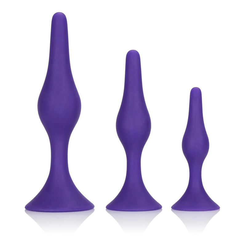 Booty Call Booty Trainer Kit- 3 Piece Silicone Butt Plug Set With Suction Cup - Waterproof Fetish Sex Toys For Couples - Purple