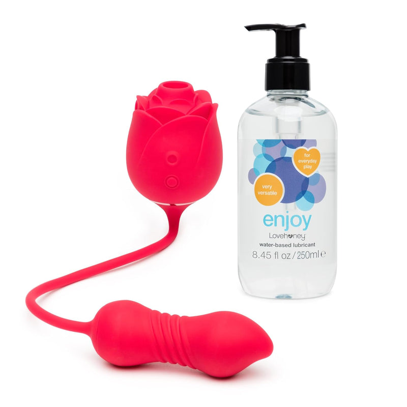 Petal Power Dual Stimulation Pleasure Air Rose Toy & Thrusting Egg Vibrator And Enjoy Water Based Lube 8.5 Fl Oz - Couples Sex Toys Bundle