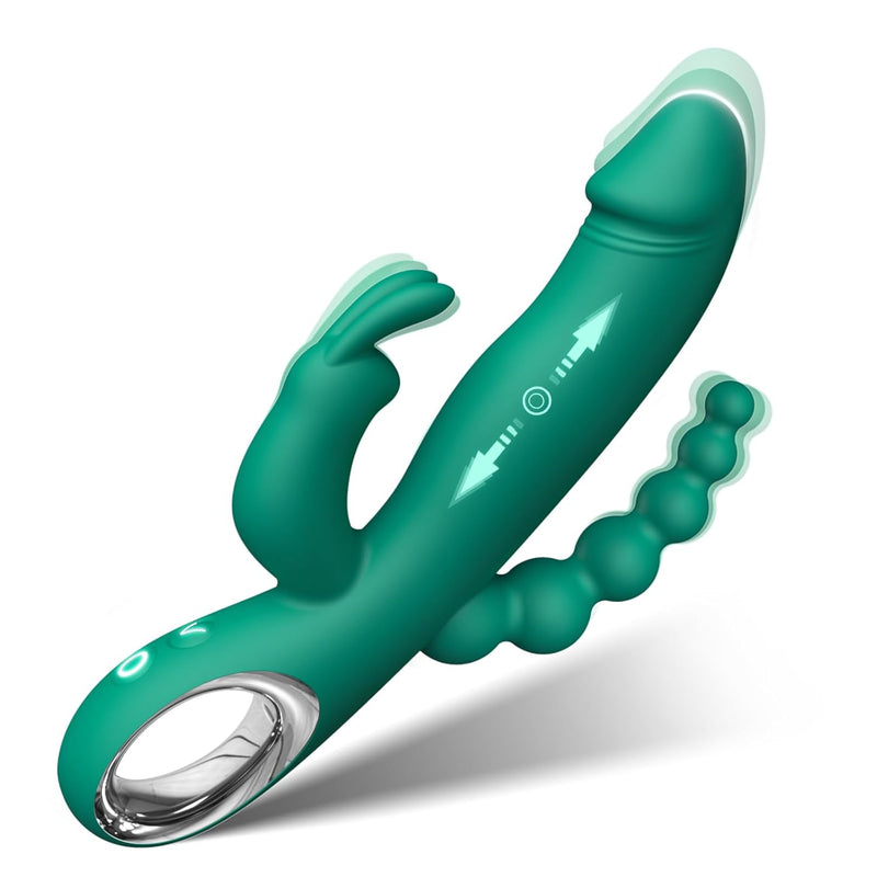 Thrusting Dildo Rabbit Vibrators Sex Toys G Spot Anal Vibrator For Women & Games, 10 Powerful Speeds & 10 Vibrating Modes Silicone Waterproof Rechargeable Vagina Stimulator Massager,Green