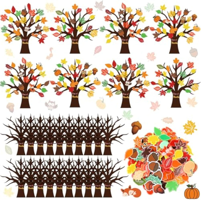 438 Pcs Fall Thanksgiving Craft Kit, DIY Thankful Tree Ornaments with Leaves & Squirrels