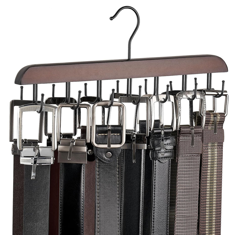 Belt Hanger Wooden Belts Tie Organizer For Closet Storage Accessories With 14 Ho