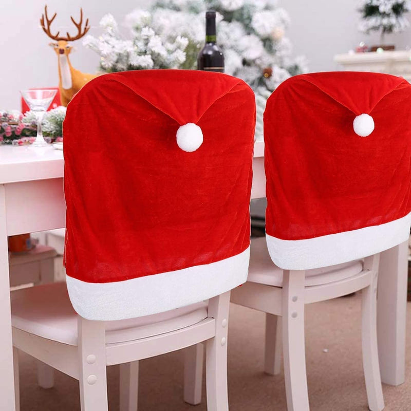 4Pc Red Hat Dining Chair Slipcovers,Christmas Chair Back Covers Kitchen Chair