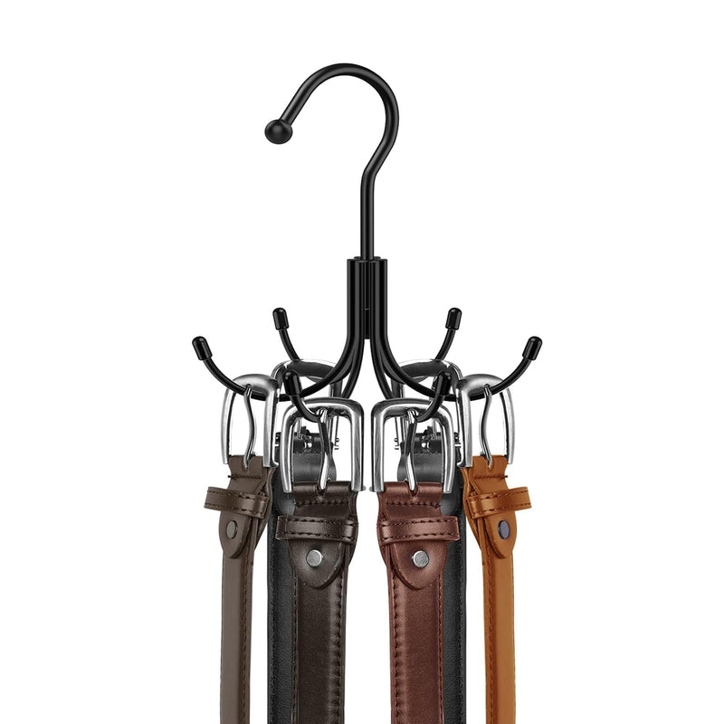 Belt Hanger, Black 360° Rotatable Metal Belt Rack Organizer For Closet Space Sav