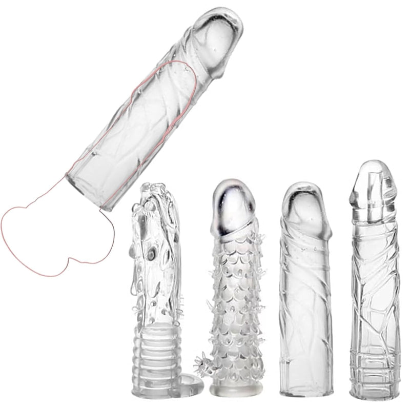 Soft Gel Tpe Penis Sleeves-4Pcs-[Exciting Sexual Experience] Sex Toys For Men And Women Bdsm (#A), Sliver