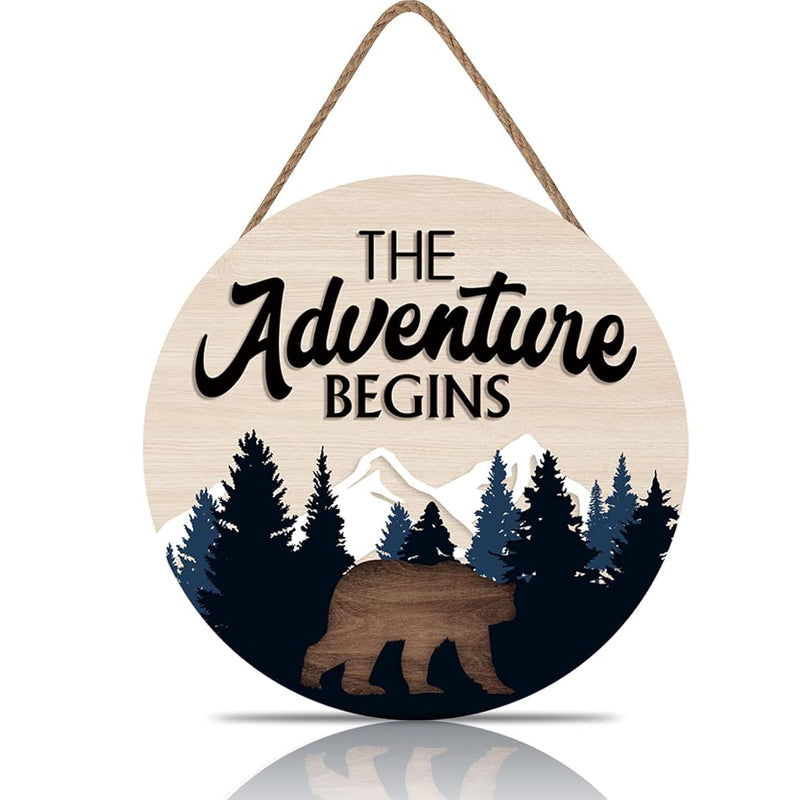 The Adventure Begins Wooden Hanging Sign,Woodland Nursery Decor,Bear Mountain