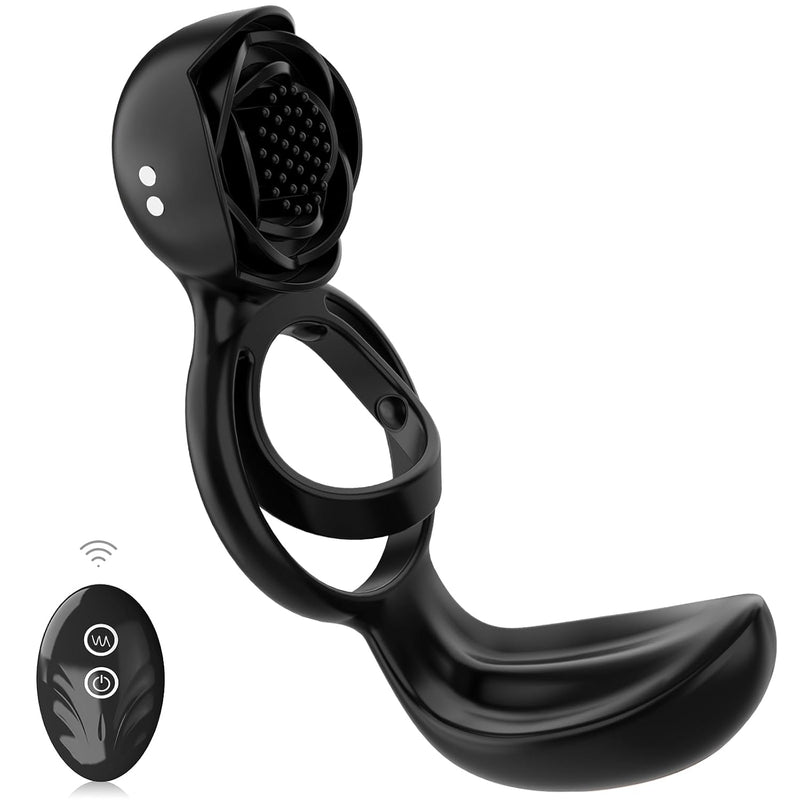 Vibrating Cock Ring With Rose Clitoral Stimulator For Men, Penis Ring Vibrator With 12 Vibrations For Testicle Massager, Adult Male Sex Toy With Remote Control For Couple Pleasure