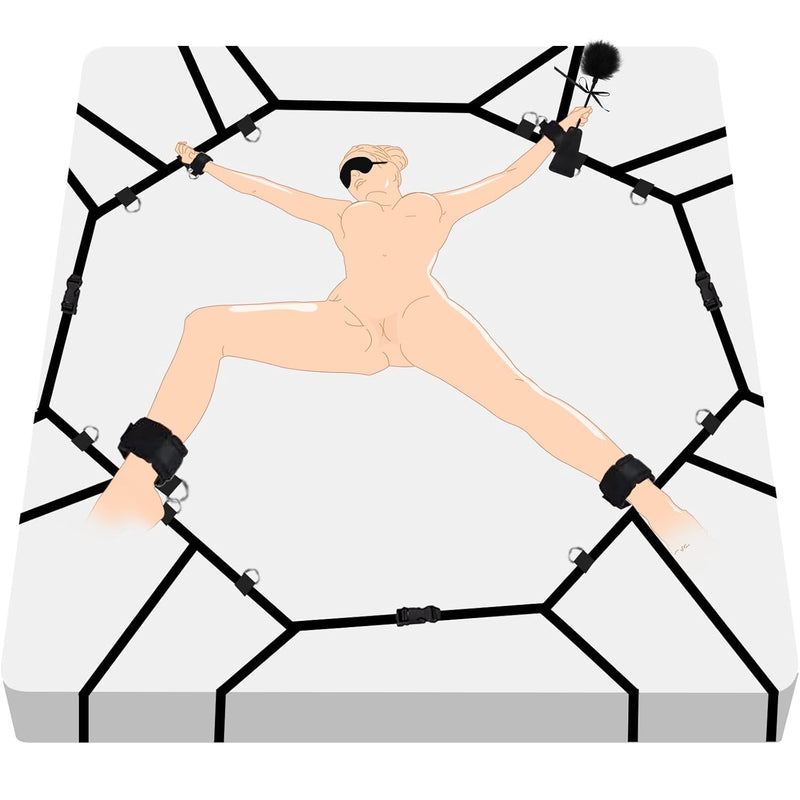 Sex Bondage Bdsm Kit Bed Restraints Set, Super Easy Install Adjustable Straps With Wrist Ankle Cuffs, Multifunctional Adult Sex Toys For Couples Women Sm Games, Blindfold & Tickler Included