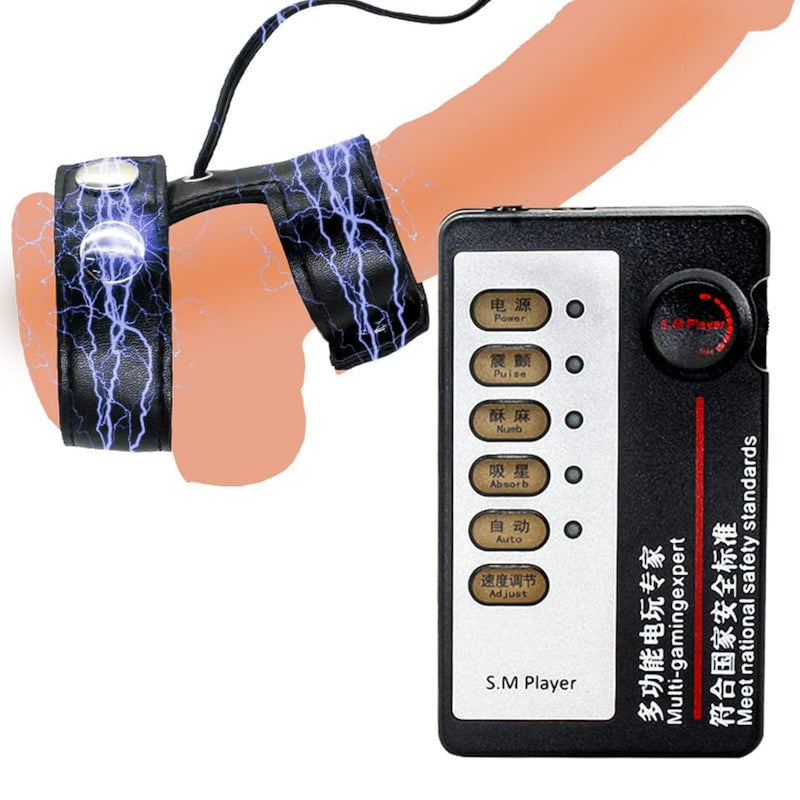 Electric Shock Set Leather Penis Ring Scrotum Electric Shock Binding Ring Male Penis Root Massage Masturbator Bdsm