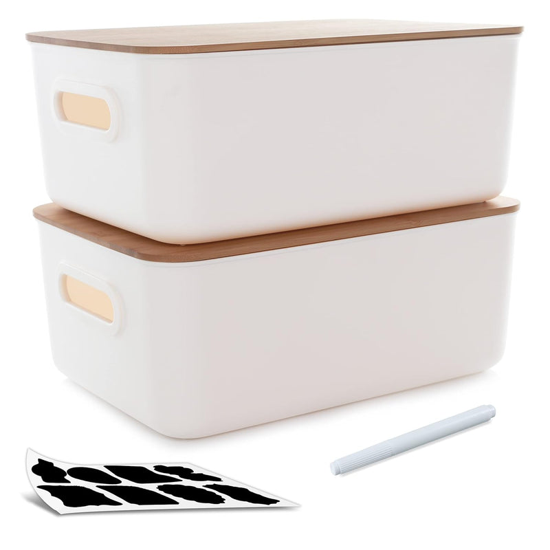Citylife 2 Pcs Storage Bins With Bamboo Lids Plastic Storage Containers For Orga