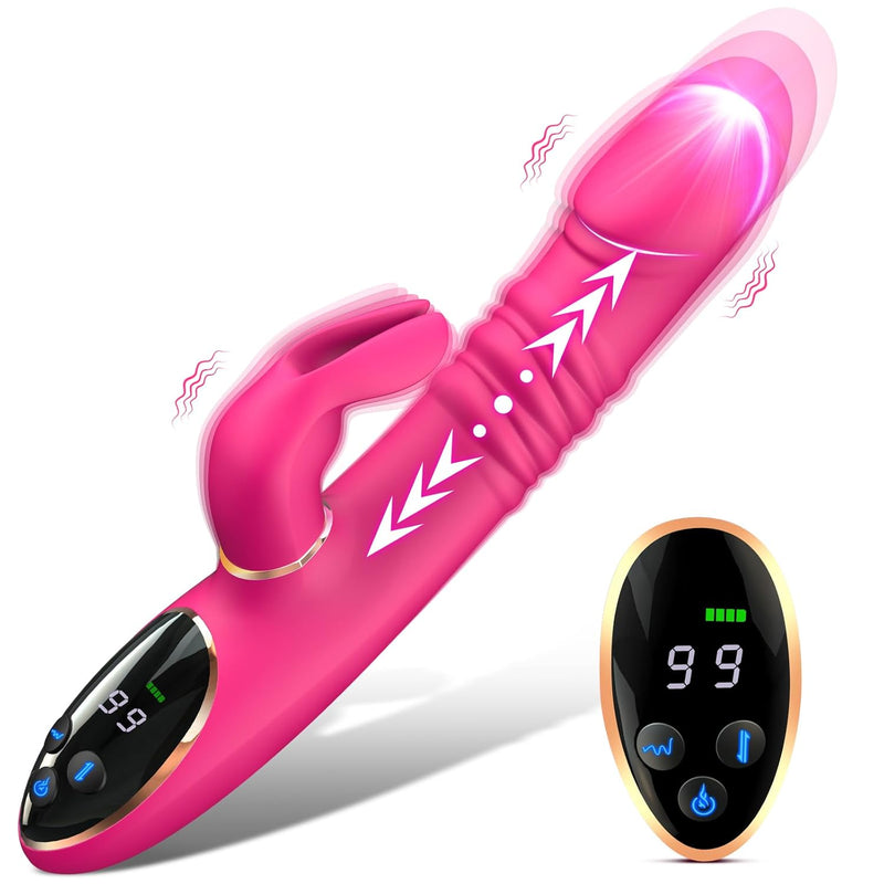 Thrusting Rabbit Vibrator Sex Toys - 3 In 1 G Spot Clitoral Stimulator, Realistic Silicone Dildo Vibrator With 9 Thrusting & 9 Vibrating Modes, Adult Sex Toys For Women Or Couples Pleasure