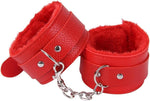 Red Fluffy Handcuffs Set – Soft Wrist & Ankle Cuffs with Chain for Couples
