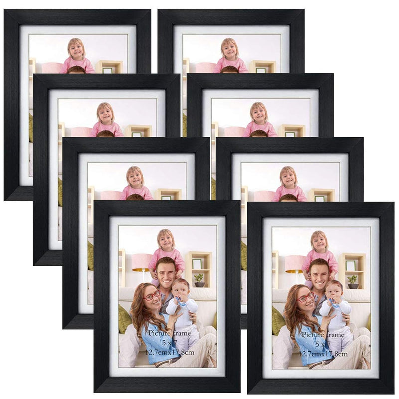 5X7 Picture Frame Set Of 8, 6X8 Matted To Display 5 By 7 Photo With Mat Or 6 B