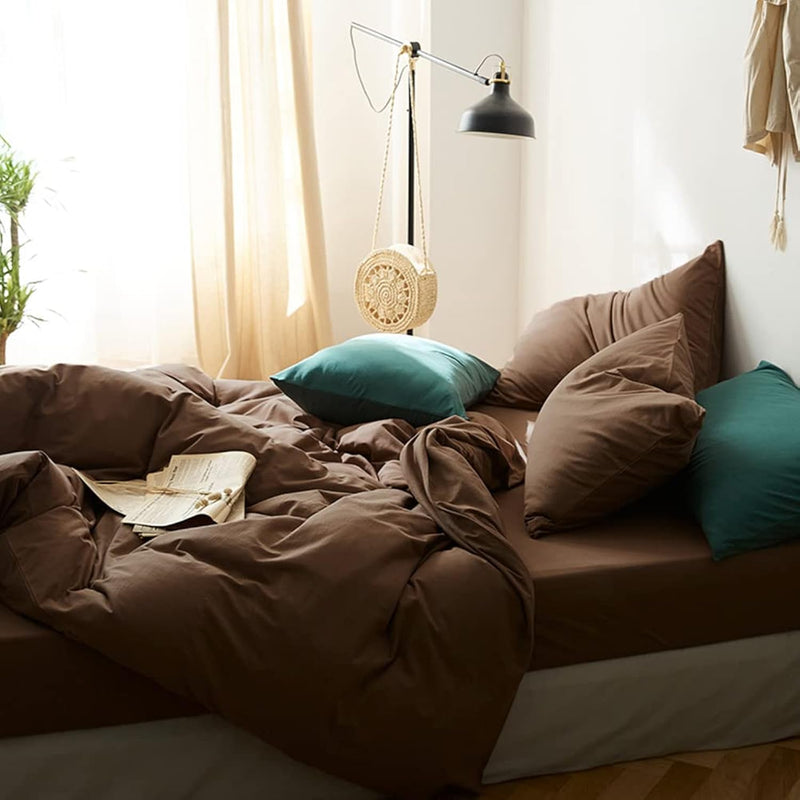 Brown Duvet Cover Queen Size Solid Mocha Coffee Color Bedding Duvet Cover 3 Pi