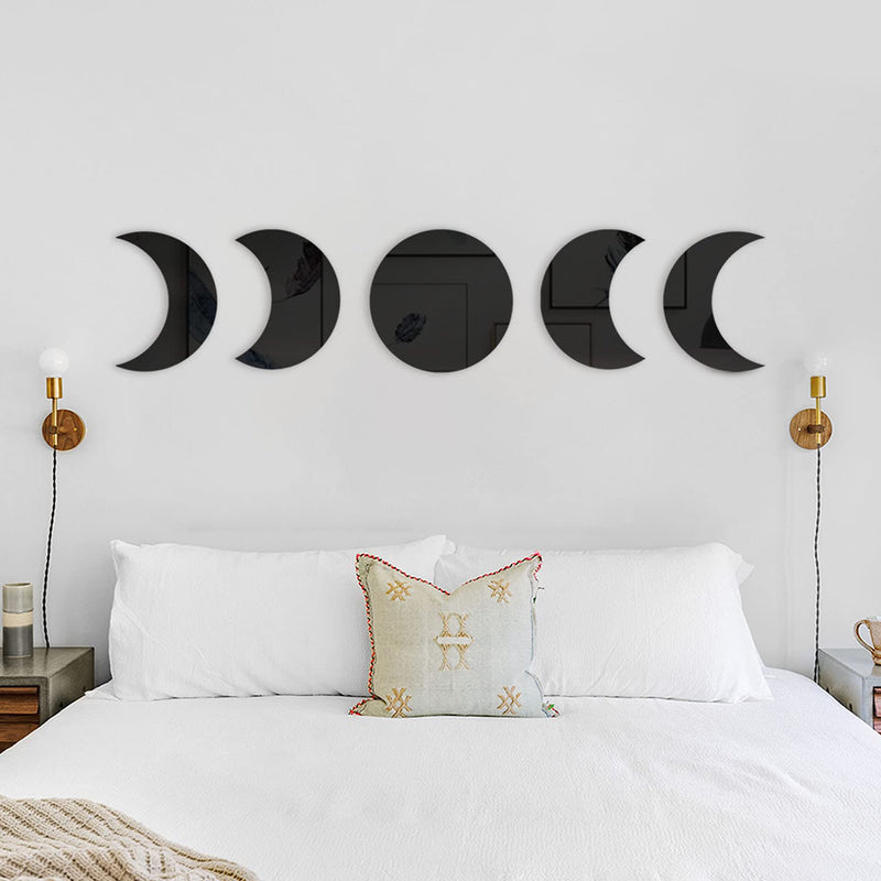 Moon Phases Mirror Set Boho Decor Halloween Scandinavian Natrual Black Wall De