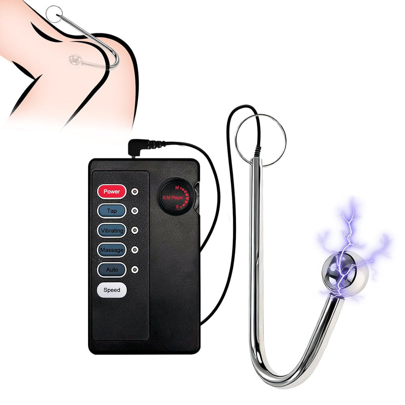 Electric Shock Anal Hook Stainless Steel Prostate Massage Vibrating Anal Hook Plug With Adjustable Current Levels Metal Butt Plug Massager Masturbation Bdsm Tools Anal Sex Toys For Couples Women Men