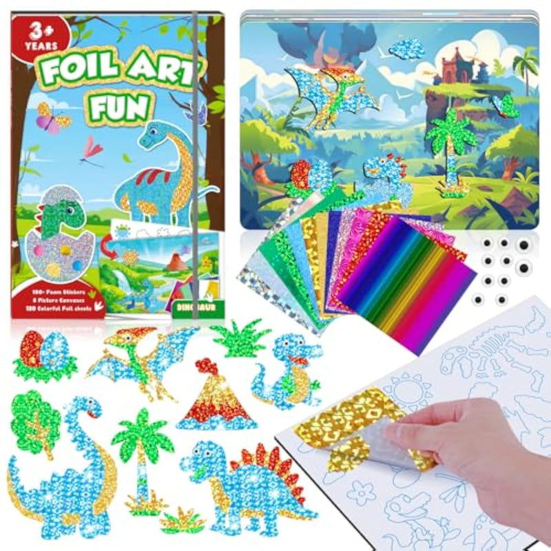 Foil Fun Dinosaur Art and Craft Kit for Kids, No Mess Art Crafts for Girls and Boys Ages 4-10