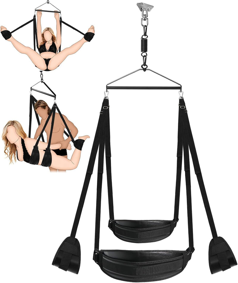 Heavy-Duty 360° Spinning BDSM Ceiling Swing with Adjustable Slings & Soft Pads
