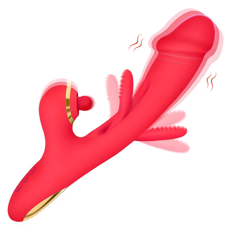 Thrusting Dildo Vibrator For Women, 3 In 1 G Spot Vibrators With 7 Tapping, 7 Vibrating & 7 Flapping Patterns Dildos, Clitoris Stimulator For Women & Tapping Bunny Sex Toy (Red)