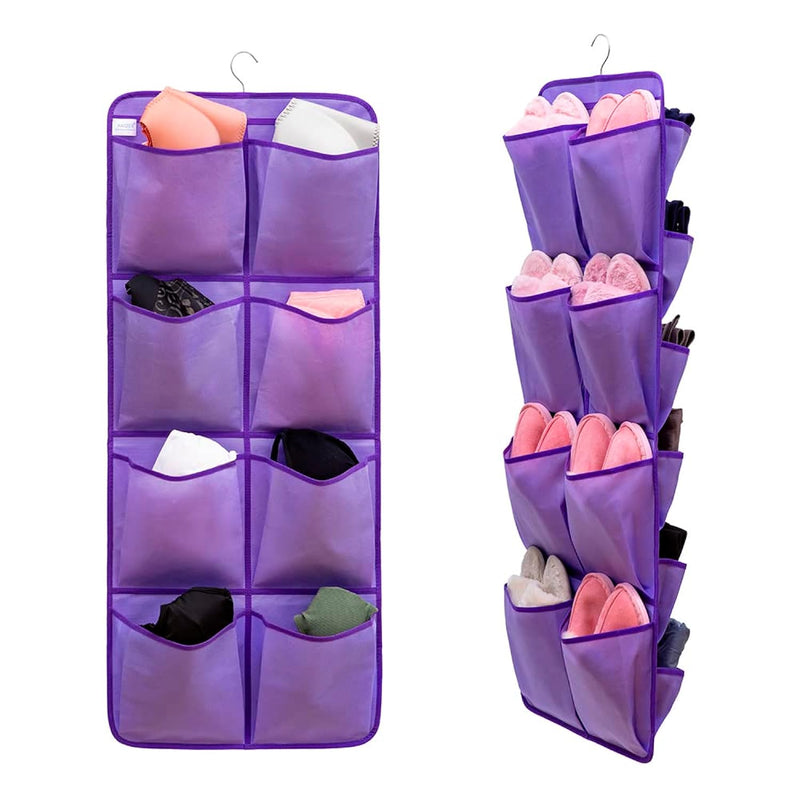 Dual Sided Hanging Closet Org Shoe Rack Holder With 26 Large Pockets (Grey)