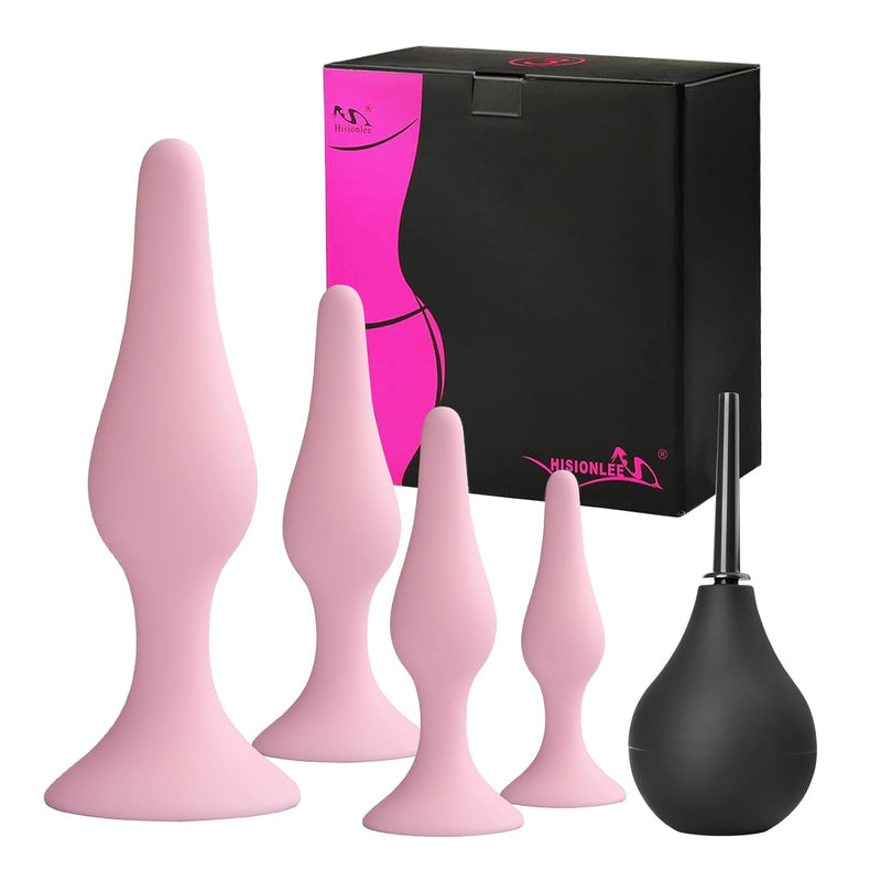 Anal Plug Sex Toys, 5Pcs Sex Anal Toys Silicone Butt Plug Training Kit Adult Sex Toys & Games For Women Male And Beginners (Pink)